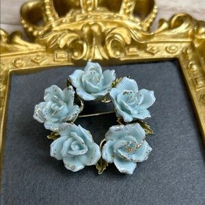 Coro Vintage Floral Brooch with Gold Accents